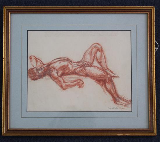 Grace Golden (1902-1993) Reclining male nude, 6.5 x 8in.